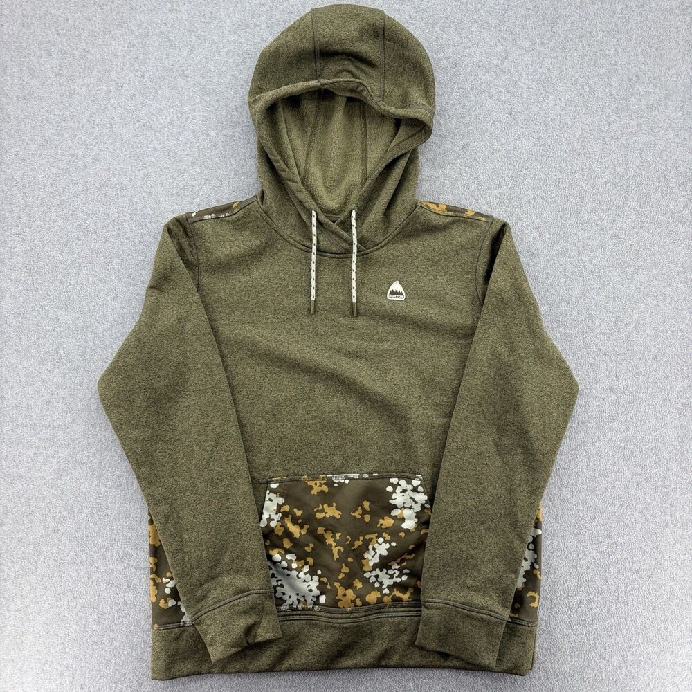 Burton Hoodie Womens Large Olive Green Camo Pullover Snowboard Fleece Snow Ski